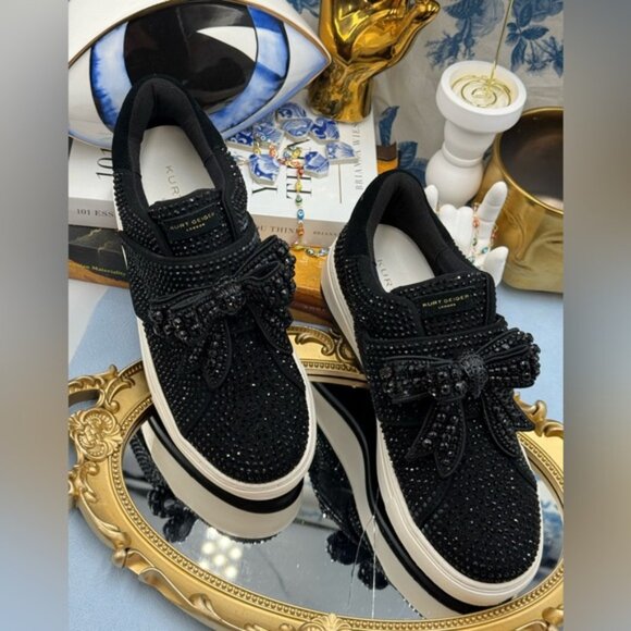 🆕 KURT GEIGER LONDON 🧿 NWOB Laney Bow Slip On Sneaker, Black Crystal Sz37 US 7 - Picture 5 of 12